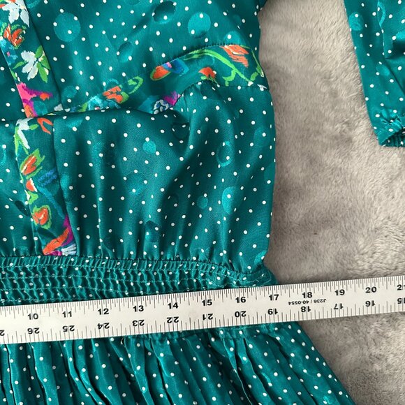 Vintage Susan Freis Green Polka Dot Pleated Dress Women's MEDIUM 80s - Picture 7 of 8